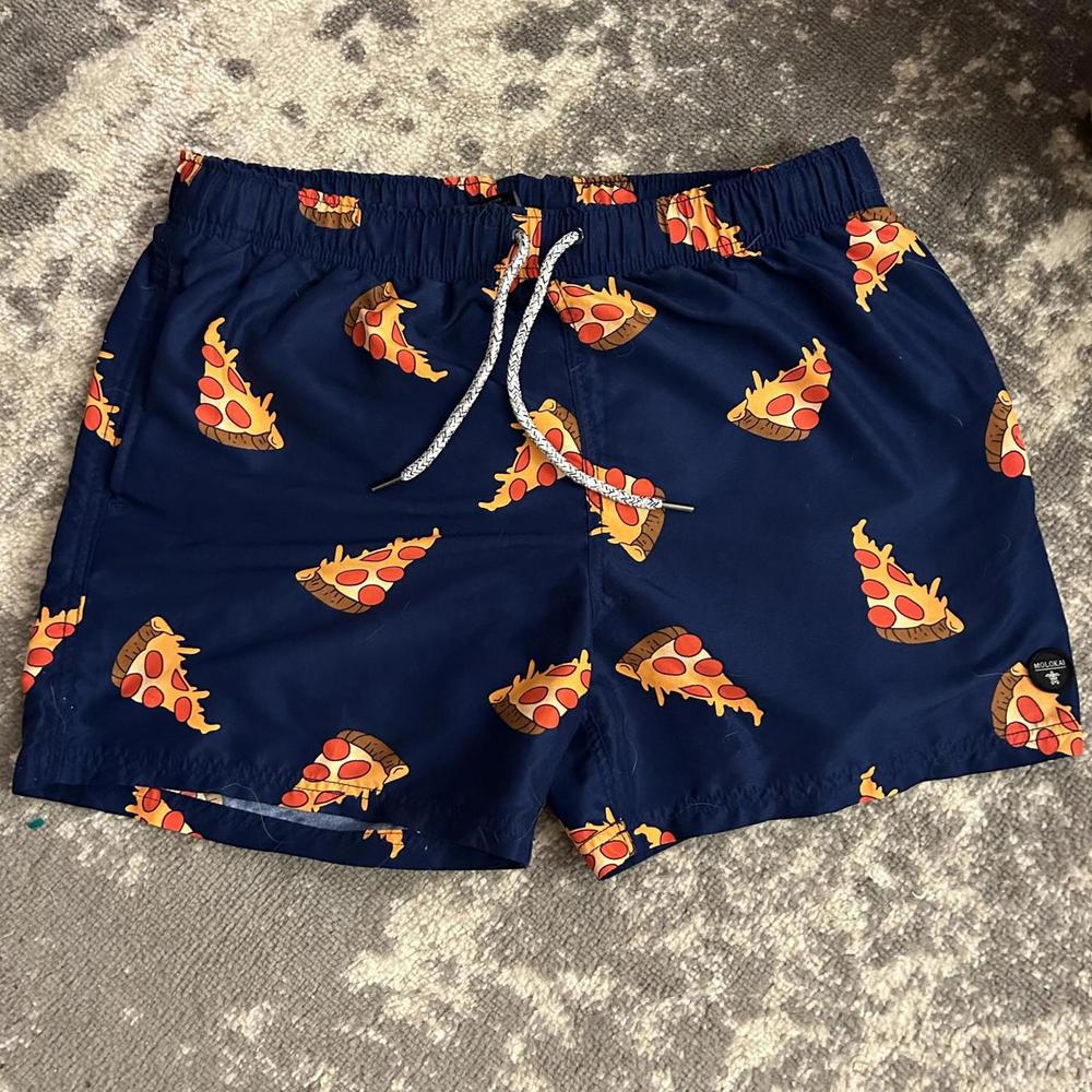 Molokai Surf Co Men's Navy-Blue Pizza Pattern Swim Large